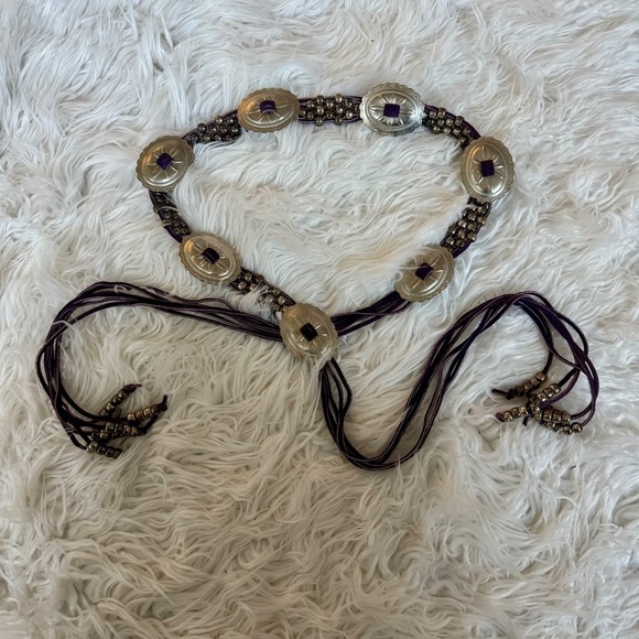 ICONIC Genuine Suede Fringe Beaded Concho Belt in Gorgeous Eggplant Purple 💜 - Picture 4 of 4